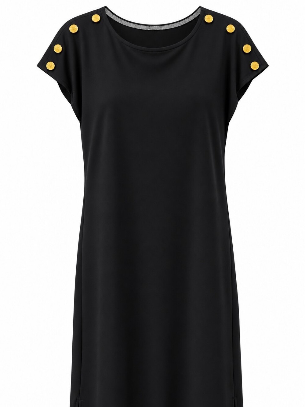 Ellen Tracy Black Tunic Dress with Gold Button Accents